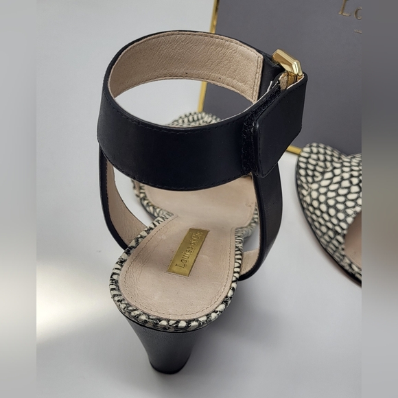 Louise et Cie Black and White Wedge Shoes with Textured Design and Ankle Strap - Picture 8 of 14